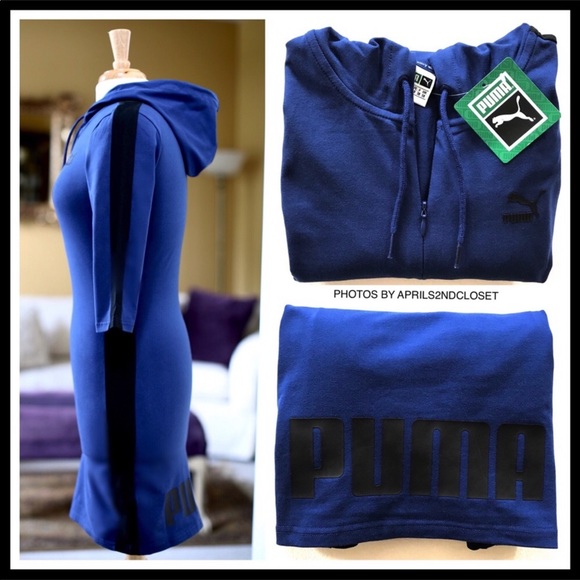 PUMA BLUE BLACK HOODIE HOODED TUNIC MINI DRESS A2C - Picture 5 of 8